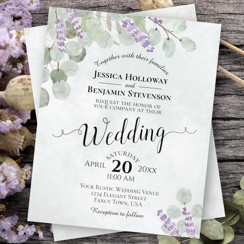 Eucalyptus  Lavender BUDGET Wedding Invitation