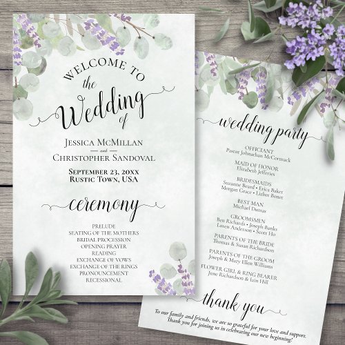Eucalyptus  Lavender Budget Wedding Program