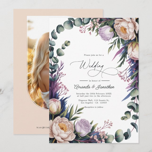 Eucalyptus, Lavender & Champagne Blush Wedding Invitation (Front/Back)