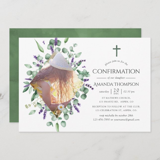 Eucalyptus Lavender Confirmation Invitation (Front/Back)