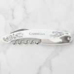 Eucalyptus & Lavender Elegant Bridesmaid Name Waiter's Corkscrew<br><div class="desc">These beautiful corkscrews are designed as gifts for your bridesmaids or maid of honor. They feature a rustic hand painted watercolor design with sprigs of eucalyptus leaves and lavender flowers in shades of sage green and purple on a marbled dusty blue background. Her name is displayed in the center. Perfect...</div>
