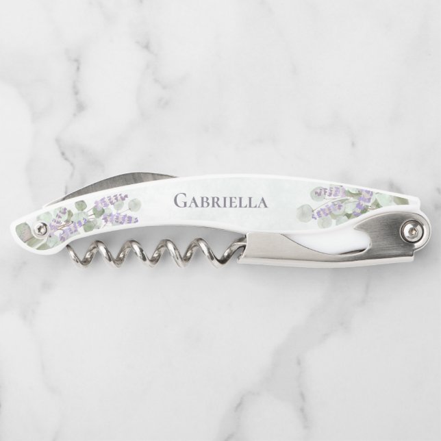 Eucalyptus & Lavender Elegant Bridesmaid Name Waiter's Corkscrew (Back)