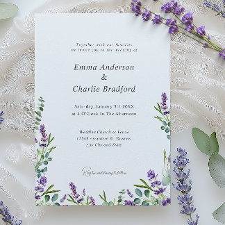 Eucalyptus Lavender Elegant Script Wedding Invitation
