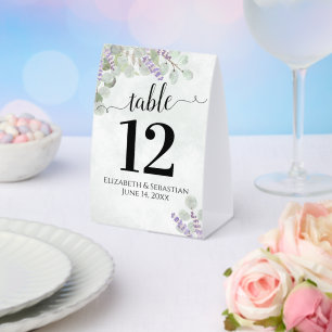 Eucalyptus & Lavender Elegant Wedding Table Number Paper Table Tent