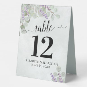 Eucalyptus & Lavender Elegant Wedding Table Number Table Tent