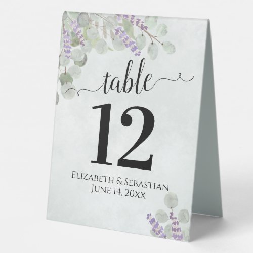 Eucalyptus  Lavender Elegant Wedding Table Number Table Tent Sign