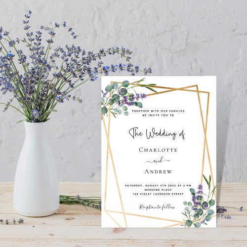 Eucalyptus lavender floral geometric wedding postcard