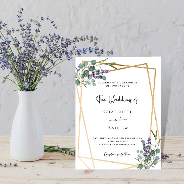 Eucalyptus lavender floral geometric wedding postcard (Creator Uploaded)
