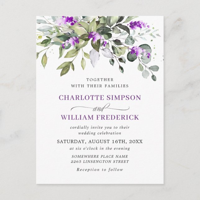 Eucalyptus Lavender Floral Wedding Invitation Card (Front)