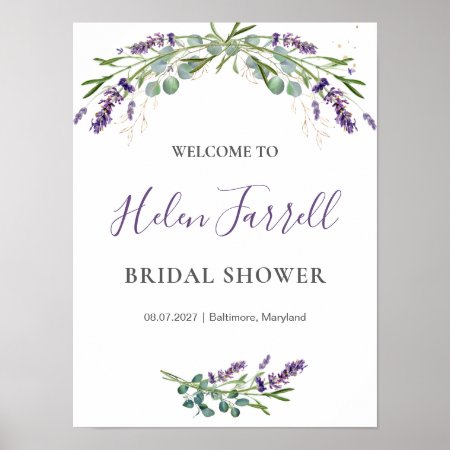 Eucalyptus Lavender Flowers Bridal Shower Sign