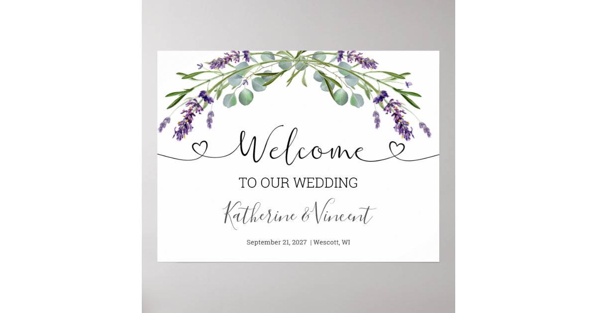 Eucalyptus Lavender Flowers Wedding Welcome Poster | Zazzle