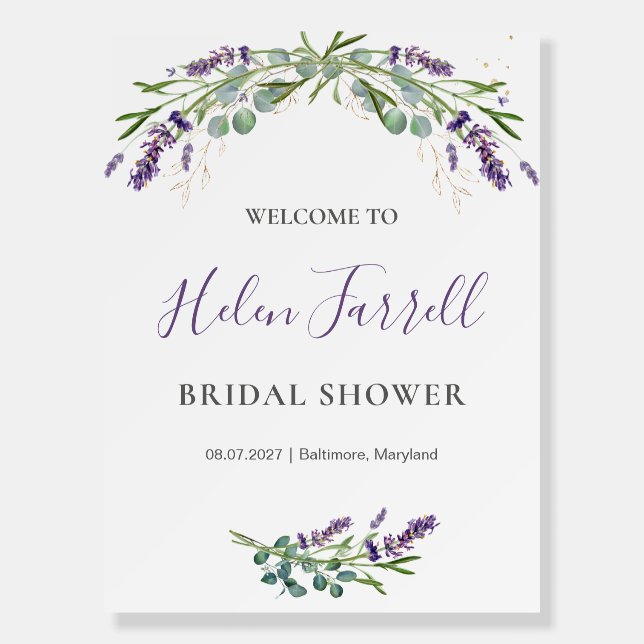 Eucalyptus Lavender Flowers Welcome Bridal Shower Foam Board (Front)