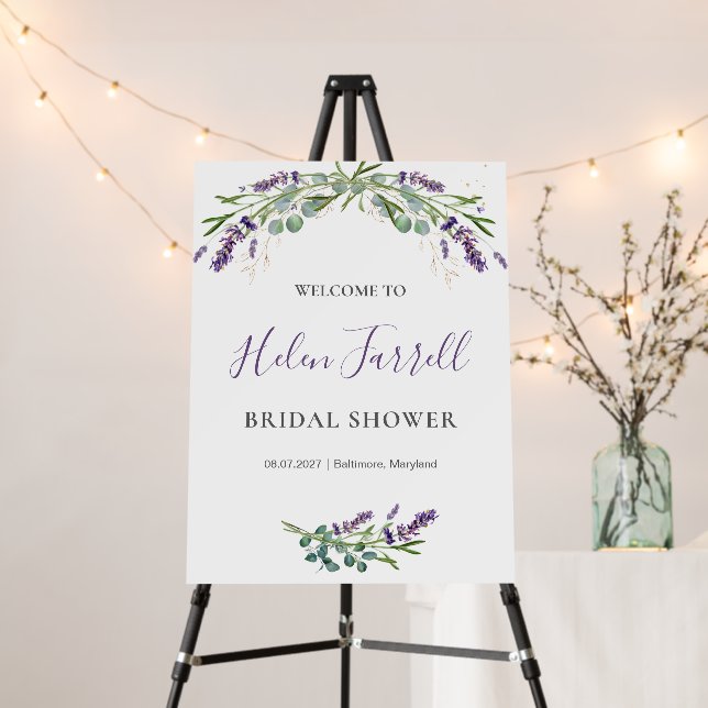 Eucalyptus Lavender Flowers Welcome Bridal Shower  Foam Board (In Situ (Stand))