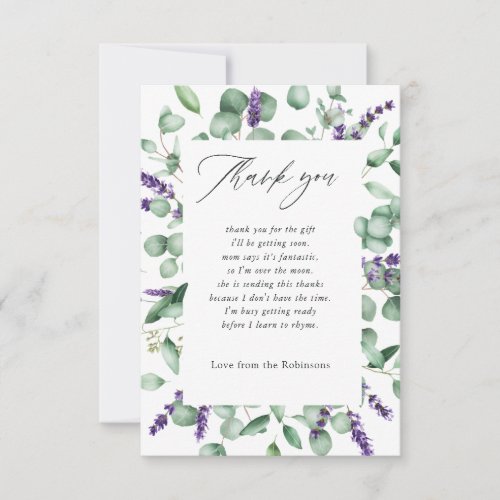 Eucalyptus Lavender Greenery Baby Shower Thank You Card