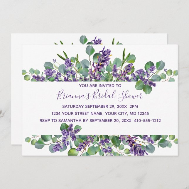 Eucalyptus Lavender Greenery Bridal Shower  Invitation (Front/Back)