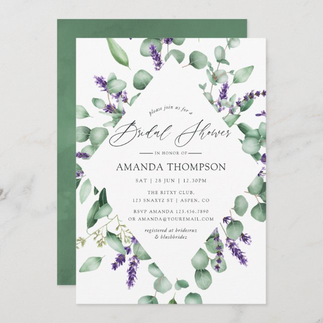 Eucalyptus Lavender Greenery Bridal Shower Invitation (Front/Back)