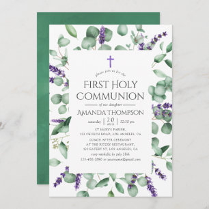 Eucalyptus Lavender Greenery First Holy Communion Invitation