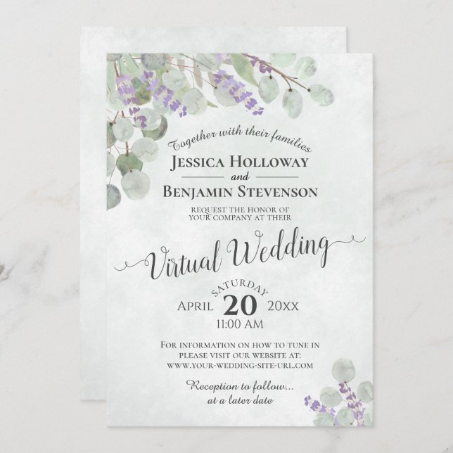 Eucalyptus Lavender & Greenery Virtual Wedding Invitation (Front/Back)