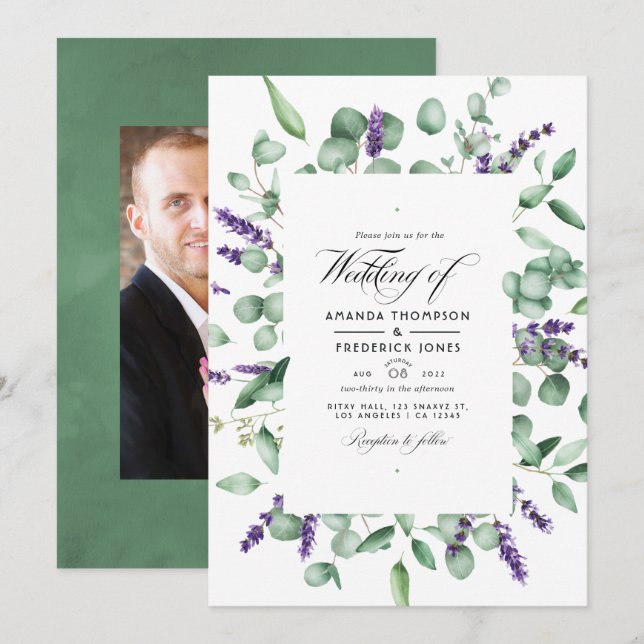 Eucalyptus Lavender Greenery Wedding Invitation (Front/Back)