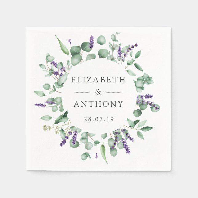 Eucalyptus Lavender Greenery Wedding Napkins (Front)
