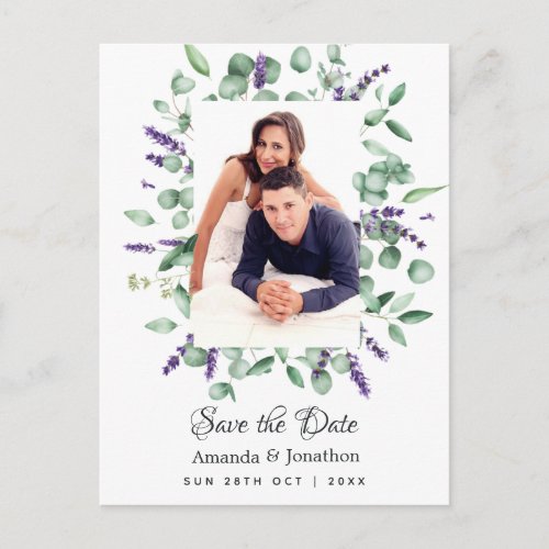 Eucalyptus Lavender Greenery Wedding Save the Date Postcard