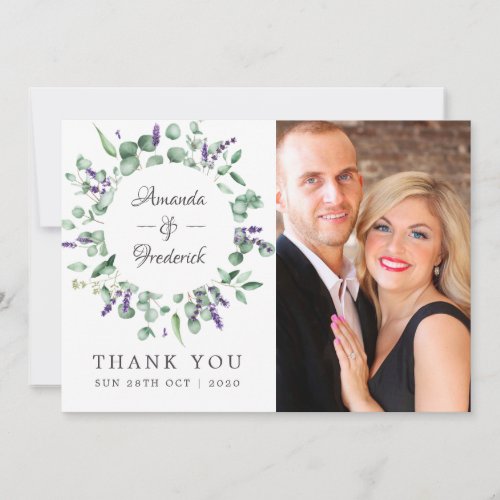 Eucalyptus Lavender Greenery Wedding Thank You Card