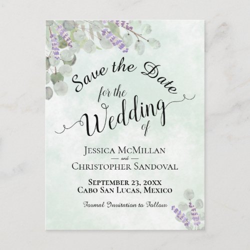 Eucalyptus  Lavender Mint Wedding Save the Date Announcement Postcard