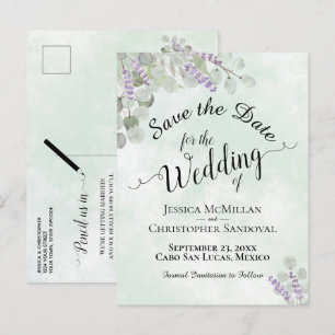 Eucalyptus & Lavender Mint Wedding Save the Date Announcement Postcard