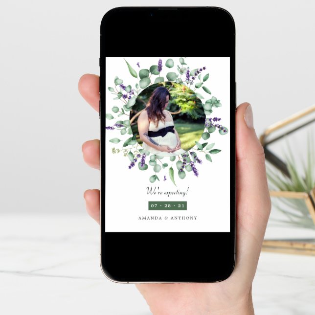 Eucalyptus Lavender Photo Pregnancy Announcement (Front Digital)