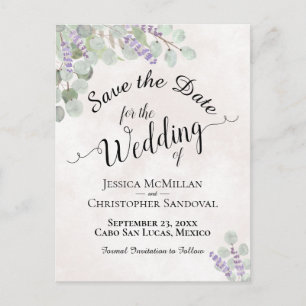 Eucalyptus & Lavender Pink Wedding Save the Date Announcement Postcard