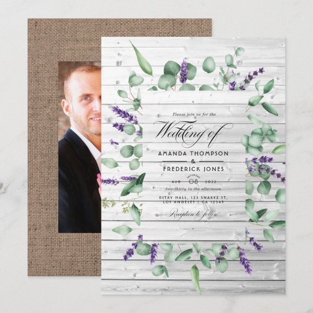 Eucalyptus Lavender Rustic Country Barn Wedding Invitation (Front/Back)