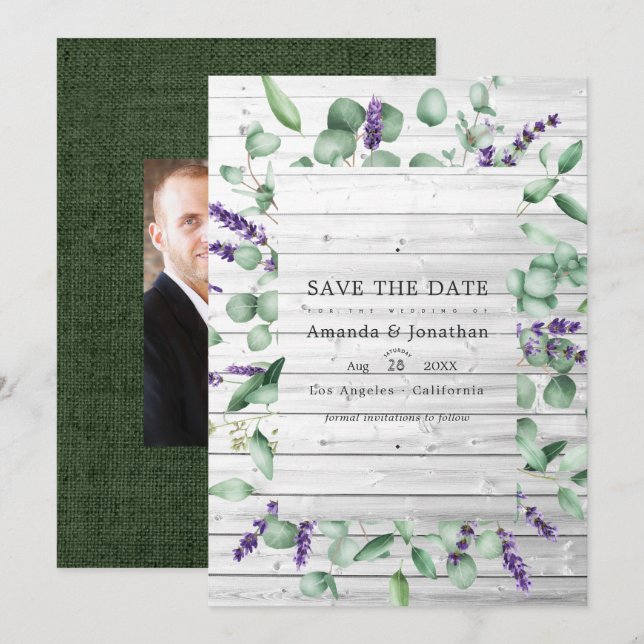 Eucalyptus Lavender Rustic Country Barn Wedding Save The Date (Front/Back)