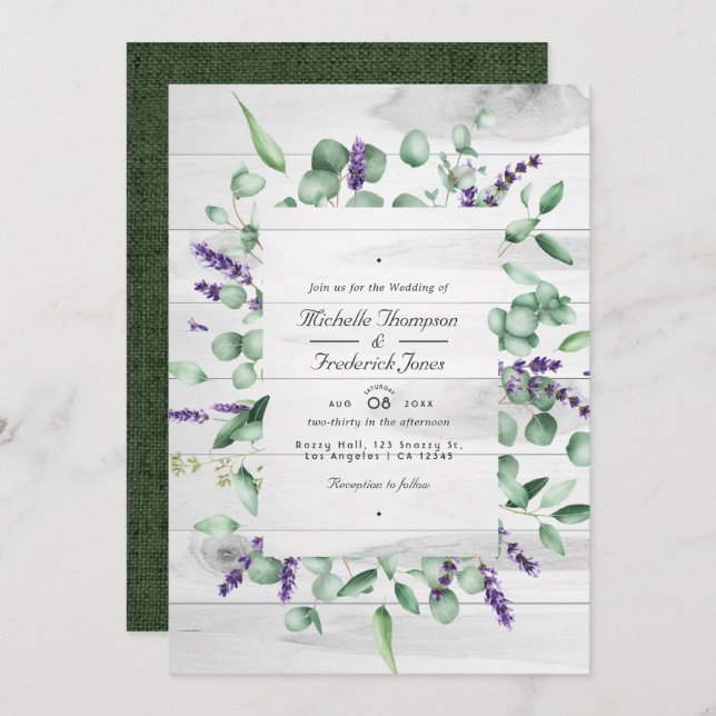 Eucalyptus Lavender Rustic Country QR Code Wedding Invitation (Front/Back)