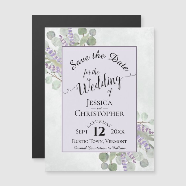Eucalyptus & Lavender Rustic Purple Save the Date Magnetic Invitation (Front/Back)