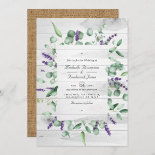 Eucalyptus Lavender Rustic QR Code RSVP Wedding Invitation