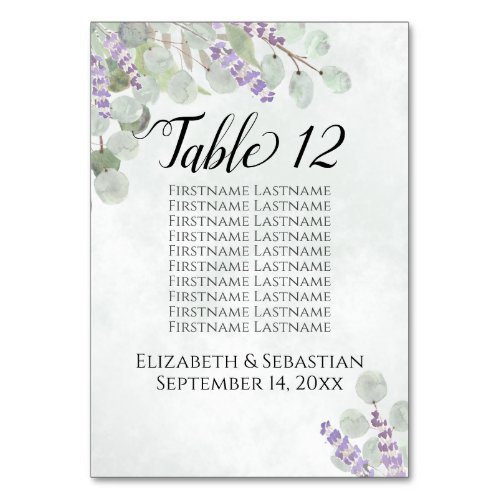 Eucalyptus  Lavender Rustic Wedding Seating Chart Table Number