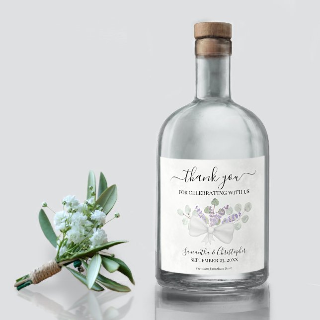 Eucalyptus & Lavender Rustic Wedding Thank You Liquor Bottle Label (Creator Uploaded)