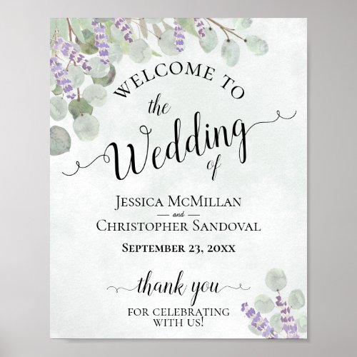 Eucalyptus  Lavender Rustic Wedding Welcome Sign