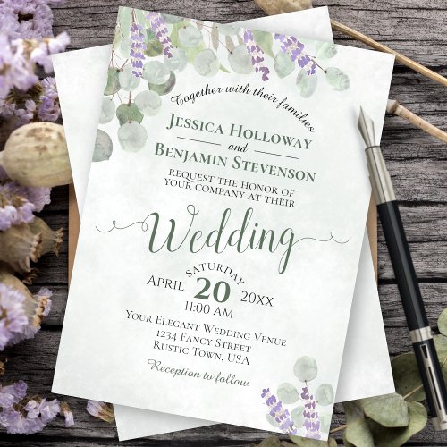 Eucalyptus Lavender Sage Green  Purple Wedding Invitation