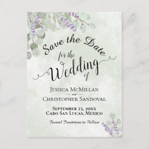 Eucalyptus & Lavender Sage Wedding Save the Date Announcement Postcard