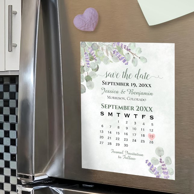 Eucalyptus Lavender Save the Date Calendar Magnet (Creator Uploaded)