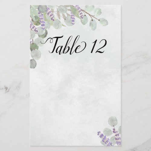 Eucalyptus  Lavender Table Seating Chart Blank