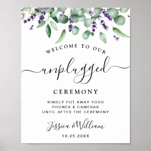 Eucalyptus Lavender Unplugged Wedding Ceremony Poster