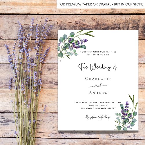 Eucalyptus lavender wedding budget invitation  flyer