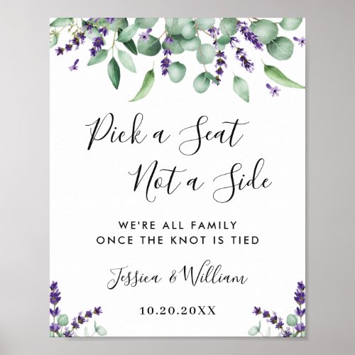 Eucalyptus Lavender Wedding Ceremony Seating Poster