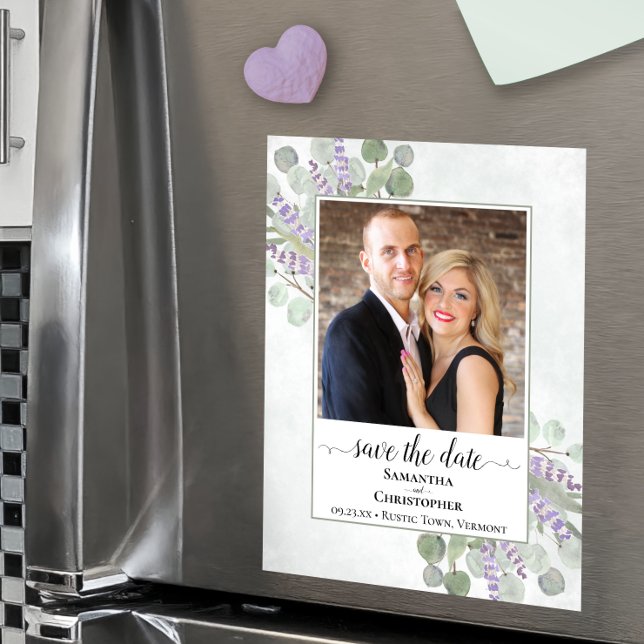 Eucalyptus Lavender Wedding Save Date Photo Magnet