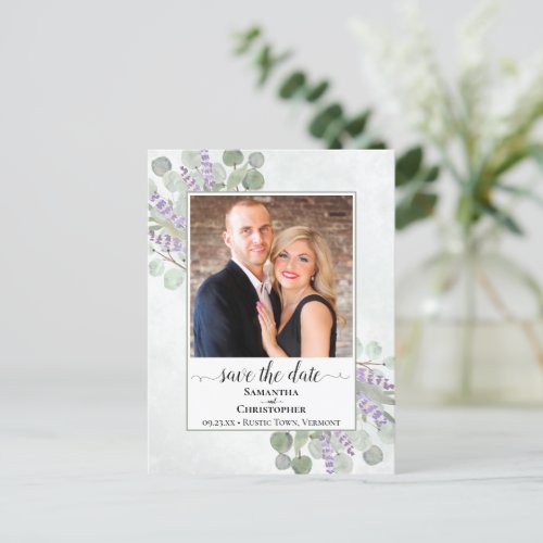 Eucalyptus  Lavender Wedding Save the Date Photo Announcement Postcard