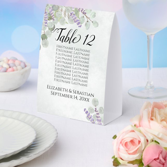 Eucalyptus Lavender Wedding Seating Chart Number Paper Table Tent (Insitu(Wedding))
