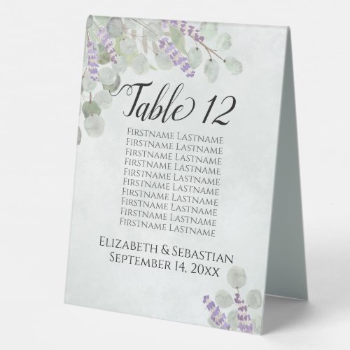 Eucalyptus Lavender Wedding Seating Chart Number Table Tent Sign