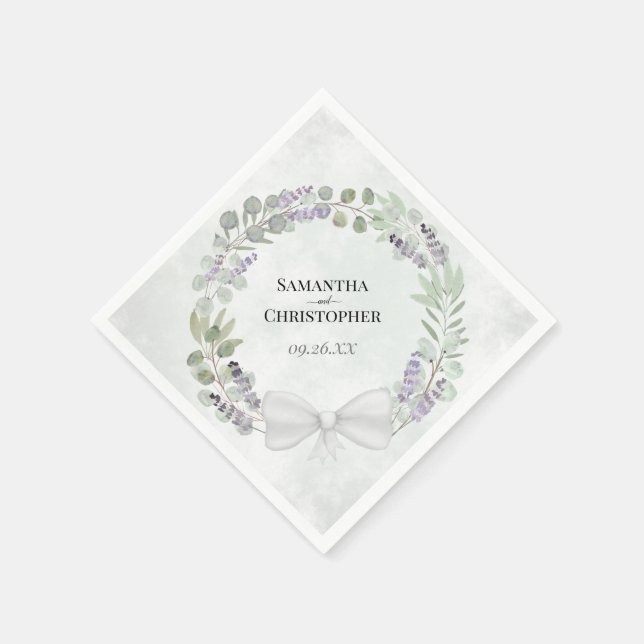Eucalyptus & Lavender Wreath Diagonal Wedding Napkins (Corner)